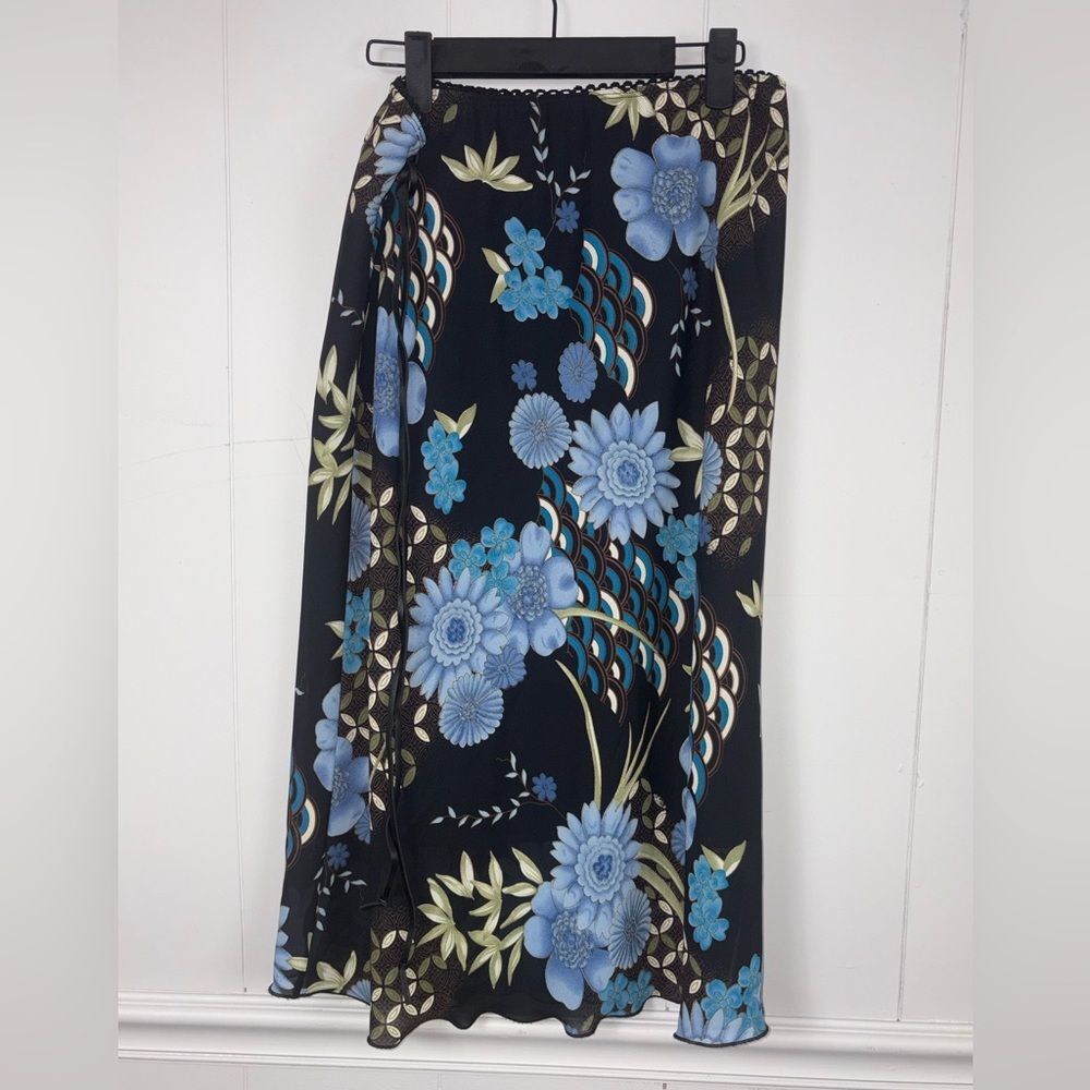 Pantology Vintage Y2K Floral Maxi Skirt Leather Belt Stretch Waist Fairy Large